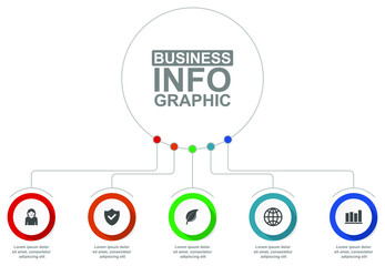 Poster - Business diagram, vector circular infographic template, web presentation in 5 options