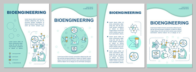 Wall Mural - Bioengineering brochure template. Flyer, booklet, leaflet print, cover design with linear illustrations. Laboratory research. Vector page layouts for magazines, annual reports, advertising posters