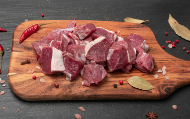 Wall Mural - Raw Chopped Lamb Tenderloin Fillet, Diced Mutton Meat