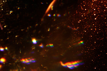 Aufkleber - Easy to add lens flare effects for overlay designs or screen blending mode to make high-quality images. Abstract sun burst, digital flare, iridescent glare over black background. Defocused dark bokeh.