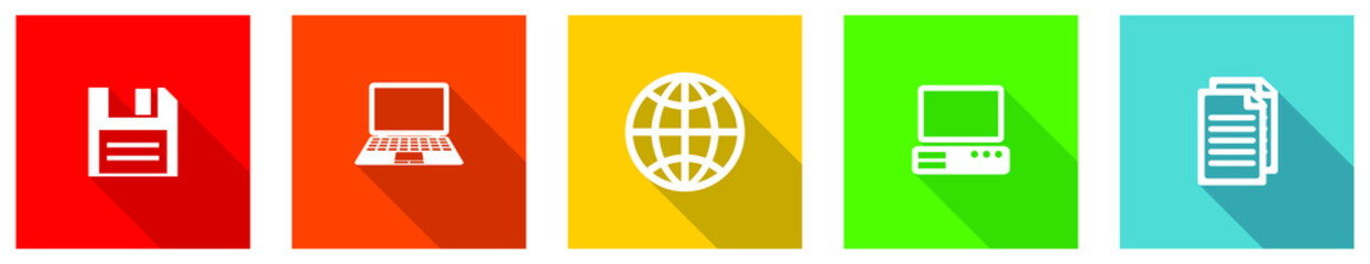 Fototapete - Set of colorful web flat design vector icons, computer, notebook and globe buttons in eps 10 for webdesign and mobile applications