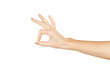 © Andrii - caucasian female person gesturing okay symbol isolated on a white background. positive gesture concept.