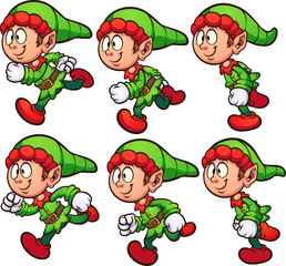 Wall Mural - Happy running Christmas elf ready for animation clip art. Vector illustration with simple gradients. Each on a separate layer. 
