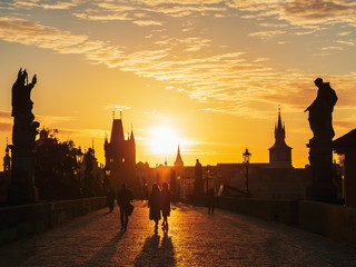 Wall Mural - Charles Bridge along is beautiful view of Old Town buildings  in sunrise in Prague