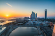 Sunset over Abu Dhabi skyline and the downtown modern buildings view