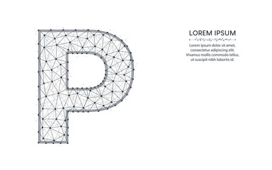 Wall Mural - Letter P low poly design, alphabet abstract geometric image, font wireframe mesh polygonal vector illustration made from points and lines on white background
