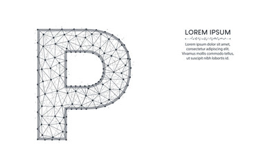 Poster - Letter P low poly design, alphabet abstract geometric image, font wireframe mesh polygonal vector illustration made from points and lines on white background