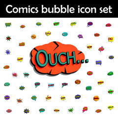 Poster - Comic speech bubble with expression text ouch ... Icon. Comic icons universal set for web and mobile