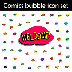Poster - Comic speech bubble with expression text welcome icon. Comic icons universal set for web and mobile