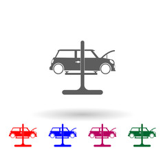 Poster - Car on a lift multi color icon. Simple glyph, flat vector of car repear icons for ui and ux, website or mobile application