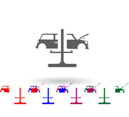 Poster - Car on the lift wheel change multi color icon. Simple glyph, flat vector of car repear icons for ui and ux, website or mobile application