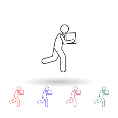 Poster - Man runs with a box multi color icon. Simple thin line, outline vector of carrying and picking a box icons for ui and ux, website or mobile application