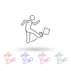 Poster - Man kicks the box with his foot multi color icon. Simple thin line, outline vector of carrying and picking a box icons for ui and ux, website or mobile application