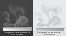 Vector Set Of Transparent Steam Over Cup Collection On White And Dark Background