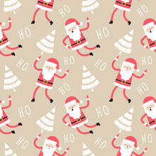 Cartoon Santa Claus Seamless Pattern. New Year And Christmas Print For Wrapping, Fabric, Wallpaper.