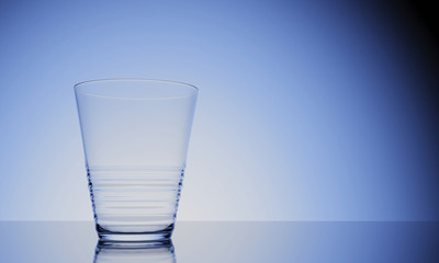 3D Rendering  empty glass of water on glossy surface with reflextion