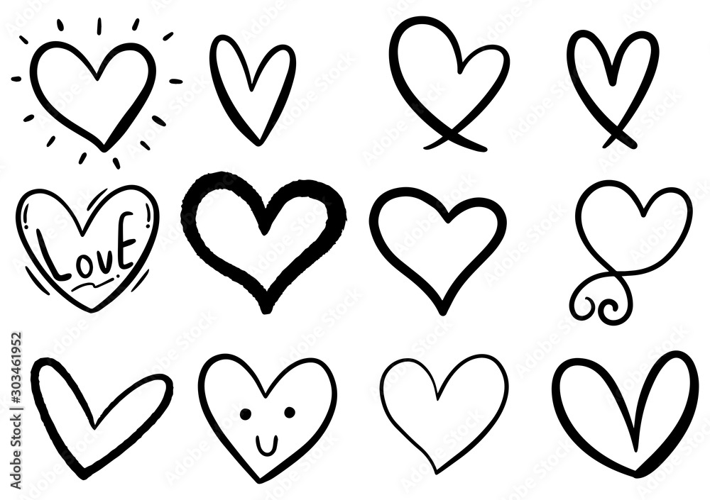 hand drawn scribble hearts - obrazy, fototapety, plakaty 