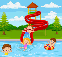 Wall Mural - Children playing in water park