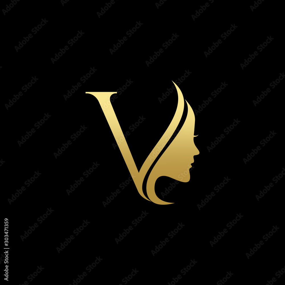 Letter V Beauty Women Face Logo Design Vector Stock Vector | Adobe Stock