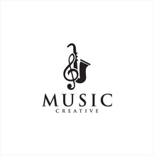 Saxophone Music Note Logo Retro Hipster Vector Illustration . Note Saxophone Logo Vector Illustration Design . Saxophone Logo . Modern Professional Sign Logo Jazz Music