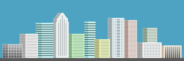 Poster - Panoramic cityscape. Cartoon style. Vector illustration.