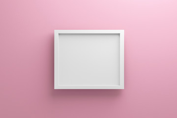 Poster - Front view of empty frame on light pink wall background with modern minimal concept. Display of showing exhibition. Realistic 3D render.