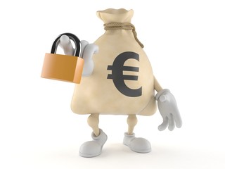 Canvas Print - Euro money bag character holding padlock