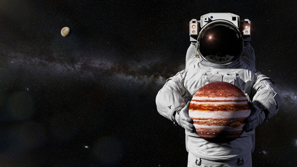 Wall Mural - astronaut holding planet jupiter, moon europa orbiting