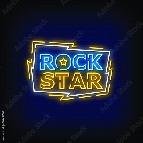 Fototapety Hard Rock  rock-star-neon-styl-tekst-wektor