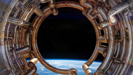 Wall Mural - view on planet earth through a spaceship window
