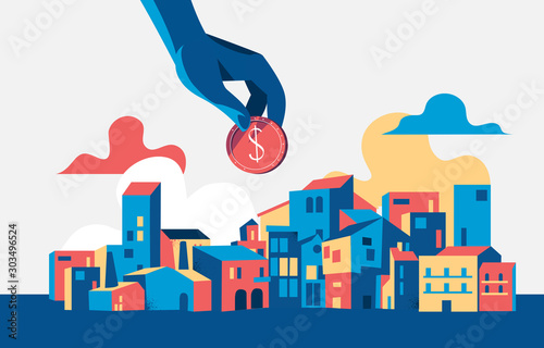 Fotomural Concept of investing in urban development. Vector illustration