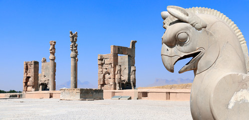 Wall Mural - Sculpture of griffin and Gate of All Nations, Persepolis, Iran