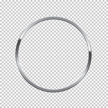 Silver Ring Isolated On Transparent Background. Vector Chrome Frame.
