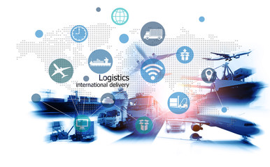 Logistics international delivery concept, World map with logistic network distribution on background.background for Concept of fast or instant shipping, Online goods orders worldwide