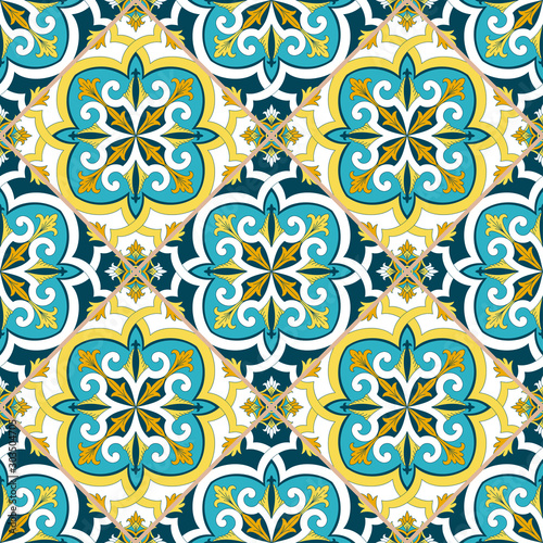 Dekoracja na wymiar  wektor-wzor-wloskich-plytek-bez-szwu-z-kwiatami-ozdoby-portugalskie-azulejos-meksykanska-talavera