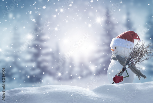 Cuadros en Lienzo Merry christmas and happy new year greeting card with copy-space