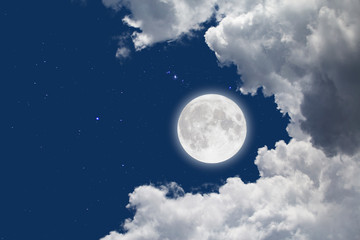 Naklejka na meble Full moon with starry and clouds background. Romantic night.