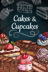 Wall Mural - Chocolate cakes, cupcakes and muffins with cream