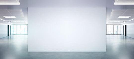 Aufkleber - Blank wall in bright office mockup with large windows and sun passing through 3D rendering