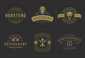 Wall Mural - Restaurant logos templates set vector illustration good for menu labels and cafe badges