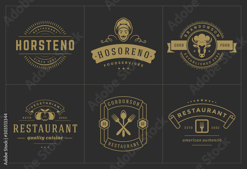 Cuadros en Lienzo Restaurant logos templates set vector illustration good for menu labels and cafe