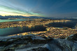 looking down to Tromsoe City at sunset