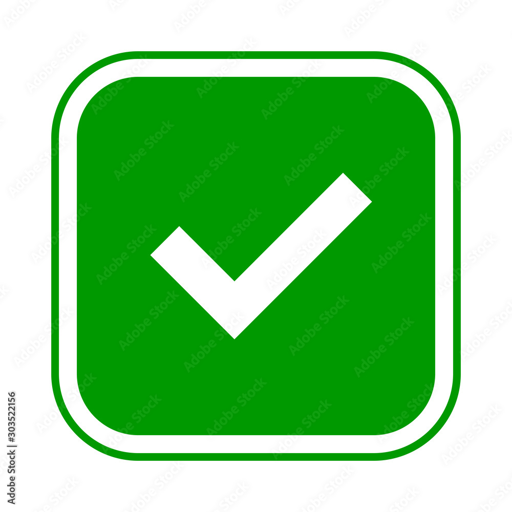 Square green check mark icon, button, tick symbol on white background ...