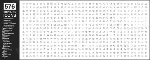 Fotomural Big collection of 576 thin line icon