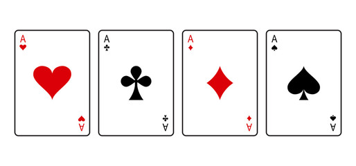 Ace cards. Red and black playing poker card suit: heart, club, diamond and spade. Vector illustration