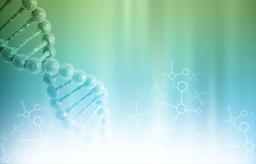 Dna molecule on science, biochemistry background. 3d illustration.