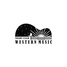 Illustration Night Club Western Music Saloon Logo Vector Guitar Graphic