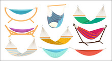 Hammock. Relax Time In Outdoor Decorative Colorful Fabric Hammock Hanging Swing Comfortable Rest Place Vector. Illustration Hammock Swing, Relax Comfortable Swinging Bed