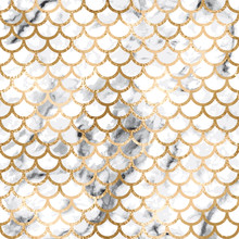 Seamless Art Deco Geometric Pattern With Gold Lines And Gray Marble Scales