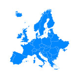 Fototapeta  - blue europe map on a white background in flat